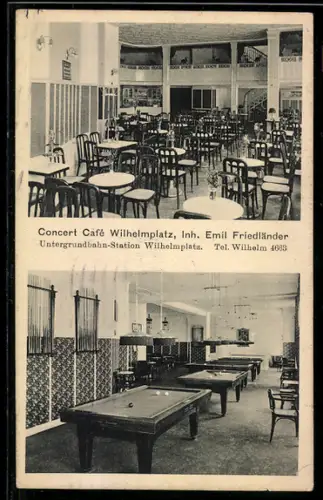 AK Berlin-Charlottenburg, Café Wilhelmplatrz, Inh. Emil Friedländer, U-Bahn-Station Wilhelmplatz