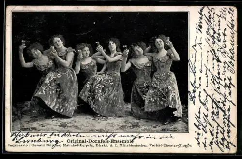 AK Original Dornfels-Ensemble, Sechs Damen in Kostümen