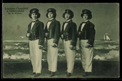 AK Damen-Quartett 4 Blitzmädel, Dir. M. Witthein, Damenorchester in Marineuniform