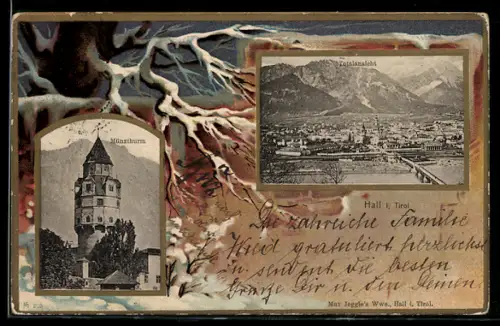 Passepartout-AK Hall, Totalansicht, Münzturm