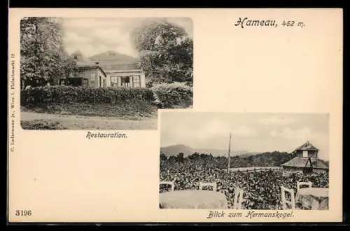 AK Wien-Hameau, Restauration, Blick zum Hermanskogel