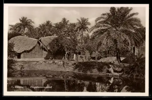 AK Venezuela, Hütten eines Eingeborenendorfes