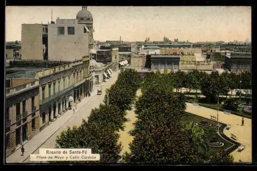 AK Rosario de Santa-Fé, Plaza de Mayo y Calle Córdoba
