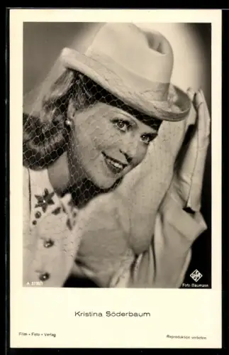 AK Schauspielerin Kristina Söderbaum, mit Hut und Schleier
