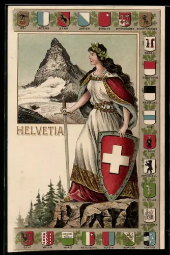 AK Zürich, Eidgenössisches Schützenfest 1907, Helvetia mit Schild und Schwert