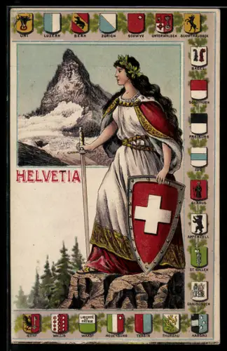 AK Zürich, Eidgenössisches Schützenfest 1907, Helvetia mit Schild und Schwert