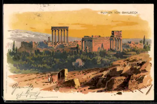 Künstler-AK Friedrich Perlberg: Baalbek, Ruinen