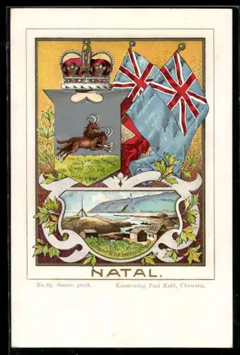 AK Natal, Einfahrt in die Bai von Durban, zwei Ziegen auf einem Feld, Union Jack