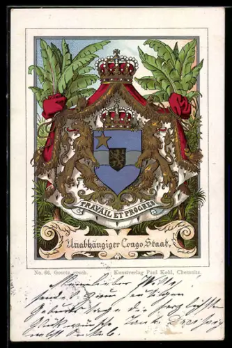 AK Wappen des unabhängigen Kongo-Staates mit Löwen und Krone