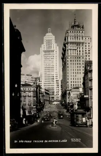 AK Sao Paulo, Trecho da Avenida s. Joao, Strassenbahn