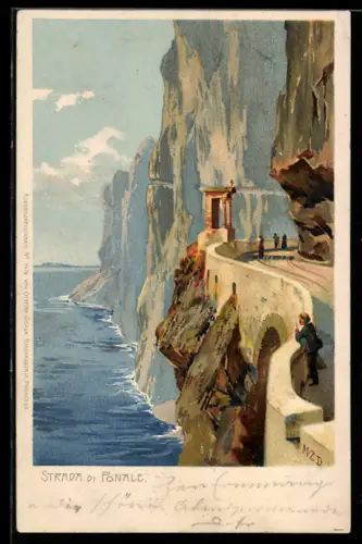 Künstler-Lithographie Zeno Diemer: Riva del Garda, Strada di Ponale, Küstenstrasse