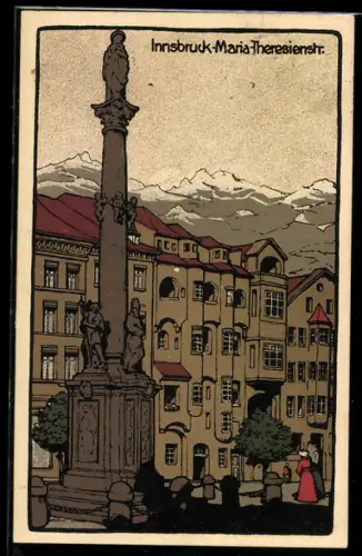 Steindruck-AK Innsbruck, Maria Theresienstr.