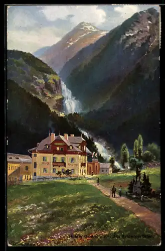 AK Krimml, Hofers Gasthöfe mit den Krimmlerfällen
