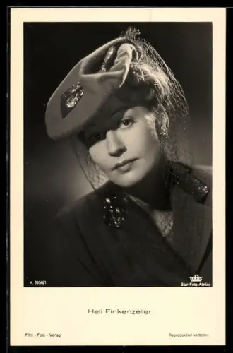 AK Schauspielerin Heli Finkenzeller mit dunklem Hut und Schleier