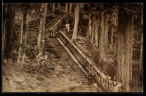 AK Nikko, Lange Treppe im Wald