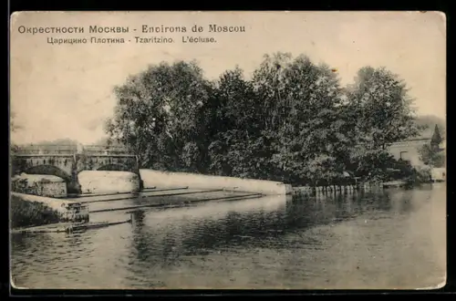 AK Tzaritzino, Wehr mit Brücke, Umgebung vom Moskau