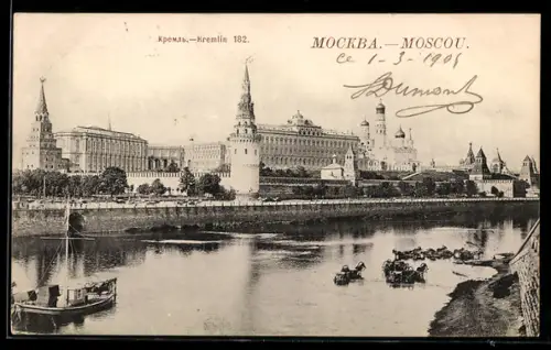 AK Moskau, Blick auf den Kreml und den Fluss Moskva