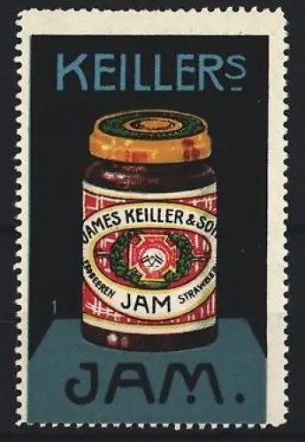 Reklamemarke James Keiller & Sons, Erdbeerkonfitüre Glas