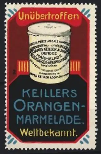 Reklamemarke Dundee, Keillers Orangenmarmelade, Marmeladenglas