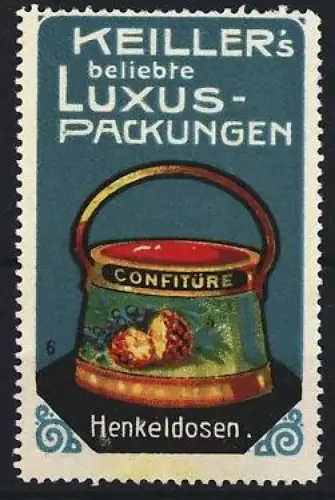 Reklamemarke Keiller`s beliebte Luxus-Packungen, Henkeldosen mit Confitüre