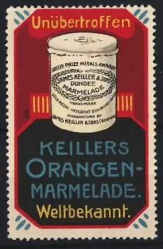 Reklamemarke Dundee, Keillers Orangenmarmelade, Marmeladenglas