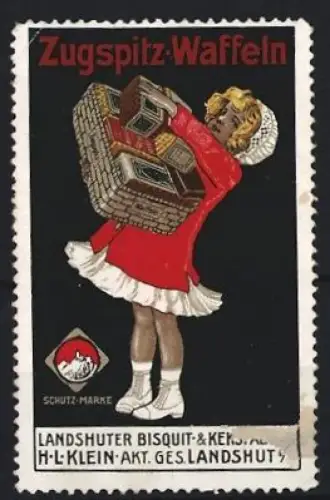 Reklamemarke Landshut, Zugspitz-Waffeln, H.L. Klein A.G., Mädchen mit Waffelpaket