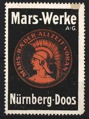 Reklamemarke Nürnberg, Mars-Werke A-G, Mars-Kriegerkopf