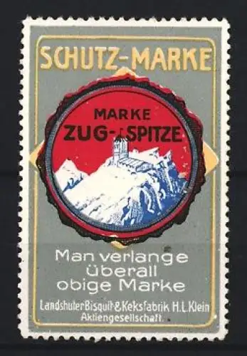 Reklamemarke Zugspitze, Marke Zugspitze, Landshuter Bisquit & Keksfabrik H. L. Klein, Berglandschaft