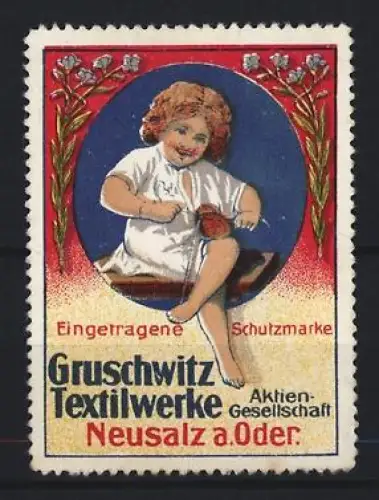 Reklamemarke Neusalz a. Oder, Gruschwitz Textilwerke, strickendes Kind