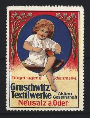 Reklamemarke Neusalz a.Oder, Gruschwitz Textilwerke, Kind mit Garnrolle