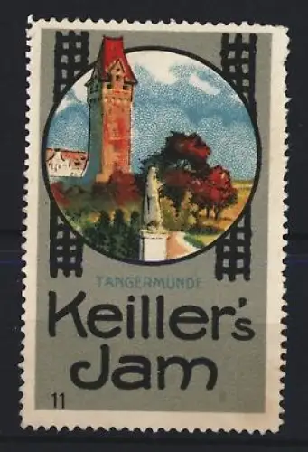 Reklamemarke Tangermünde, Keiller`s Jam, Marmelade, Turm und Landschaft