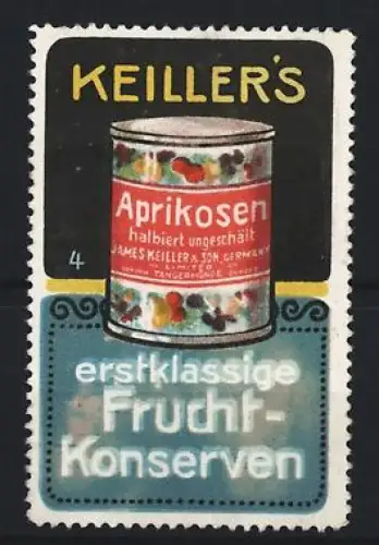 Reklamemarke Keiller, Frucht-Konserven, Aprikosen-Dose