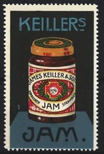 Reklamemarke James Keiller & Sons, Marmelade, Erdbeermarmeladenglas