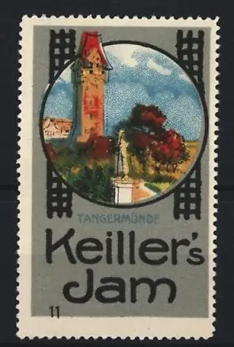 Reklamemarke Tangermünde, Keiller`s Jam, Marmelade, Turm und Landschaft