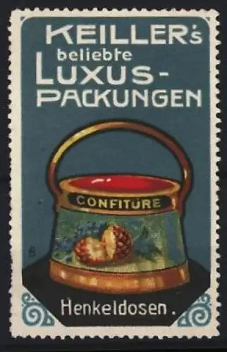 Reklamemarke Keiller, Marmelade und Konfitüre, Henkeldosen mit Confiture