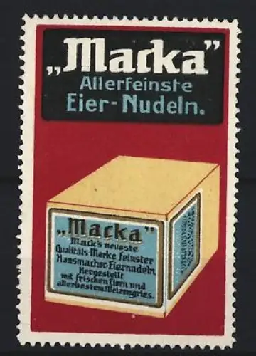 Reklamemarke Macka, Eiernudeln, Nudelpackung