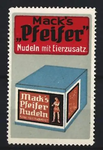 Reklamemarke Mack, Pfeifer Nudeln mit Eierzusatz, Nudelverpackung