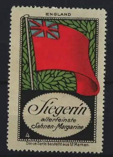Reklamemarke England, Siegerin Sahnen-Margarine, rote Flagge mit Union Jack