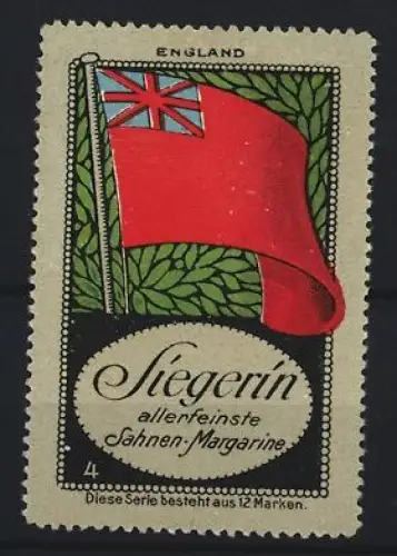 Reklamemarke England, Siegerin Sahnen-Margarine, rote Flagge mit Union Jack