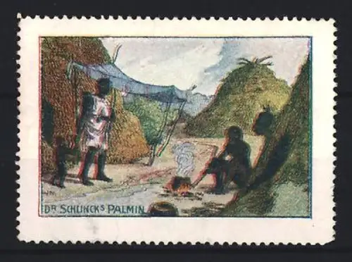 Reklamemarke Dr. Schlinck, Palmin, Speisefett, Lagerfeuer-Szene