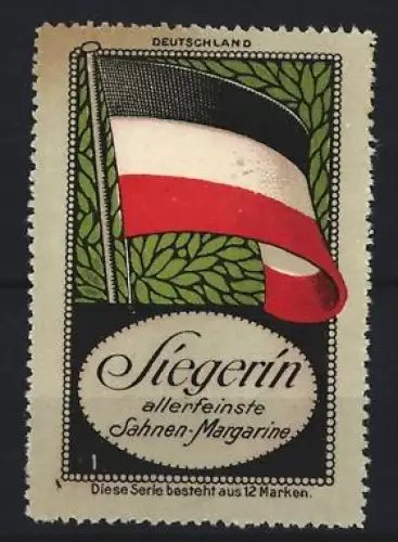 Reklamemarke Deutschland, Sahnen-Margarine der Marke Siegerin, Flagge und Lorbeerblätter