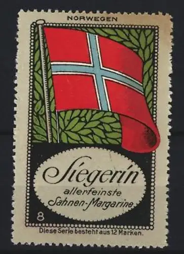 Reklamemarke Norwegen, Sahnen-Margarine der Marke Siegerin, Norwegen-Flagge