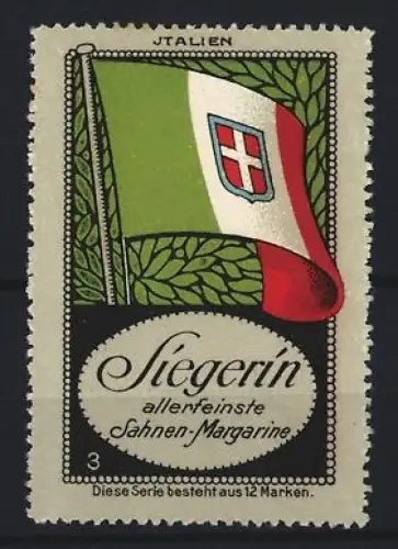 Reklamemarke Italien, Sahnen-Margarine der Marke Siegerin, Italienische Flagge