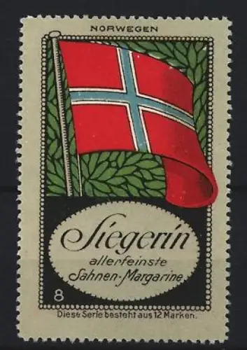 Reklamemarke Norwegen, Sahne-Margarine der Marke Siegerin, Norwegische Flagge