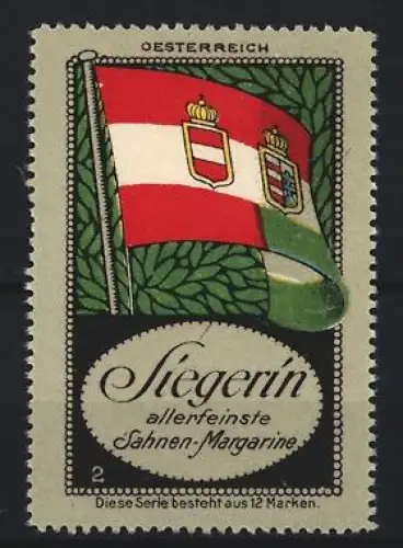 Reklamemarke Österreich, Sahne-Margarine Marke Siegerin, Flagge mit Wappen