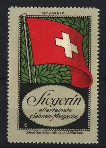 Reklamemarke Schweiz, Sahnen-Margarine Marke Siegerin, Schweizer Flagge