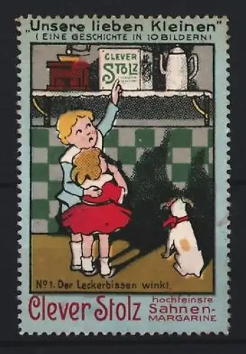 Reklamemarke Clever Stolz, Sahnen-Margarine, Kinder mit Hund