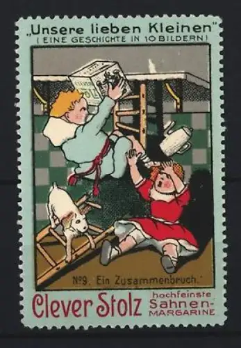 Reklamemarke Clever Stolz, Sahnen-Margarine, Ein Zusammenbruch, Kinder mit Hund