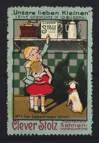Reklamemarke Clever Stolz, Sahne-Margarine, Der Leckerbissen winkt, Kinder in der Küche