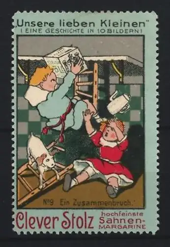 Reklamemarke Clever Stolz, Sahnen-Margarine, Kinder und Hund beim Chaos in der Küche